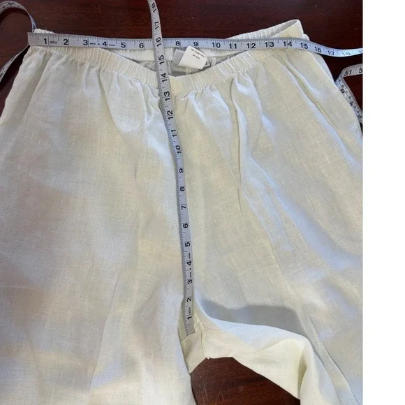 Hot Cotton Woman 1X Linen Pants Cream Floral Embroidered Pull On Cropped Elastic - Picture 5 of 8